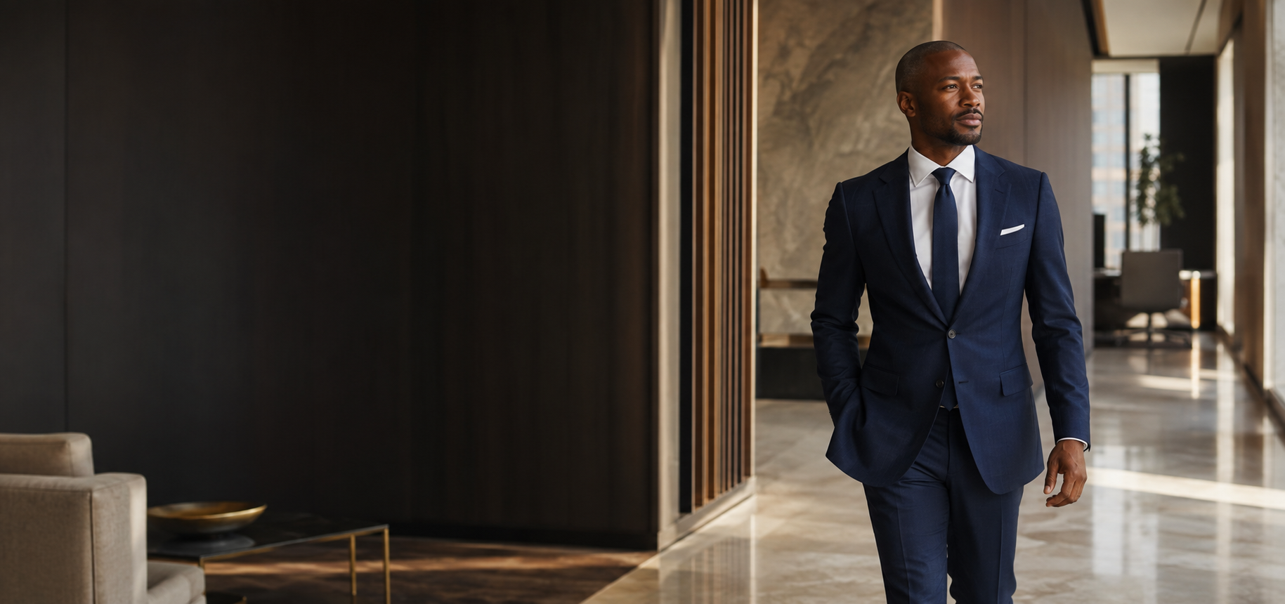 Attorney walking through a modern law office
